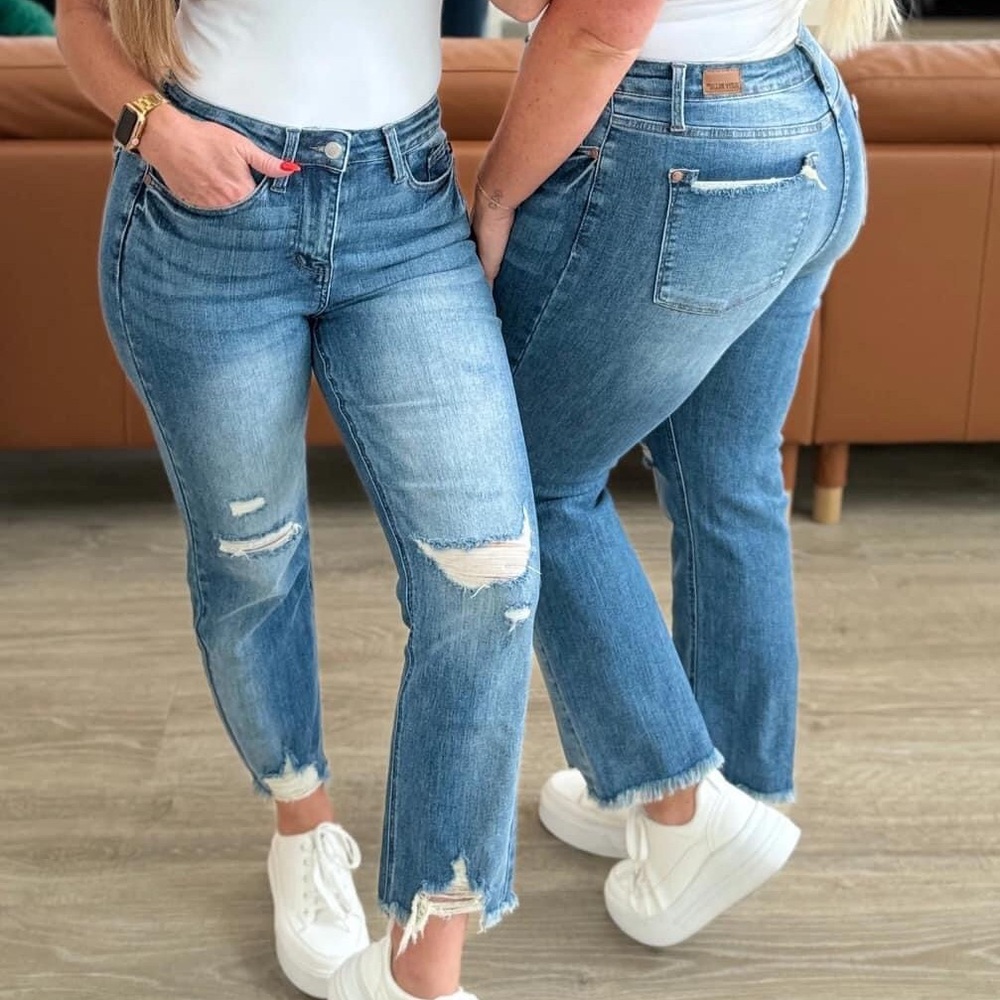 Judy Blue High Waist Distressed Crop Straight Leg Jeans